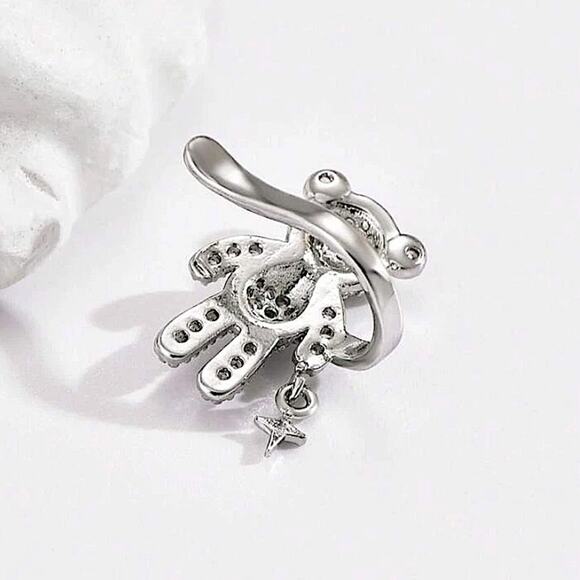 Silver Teddy Bear Plated Zircon Cuff Earring - Picture 3 of 3